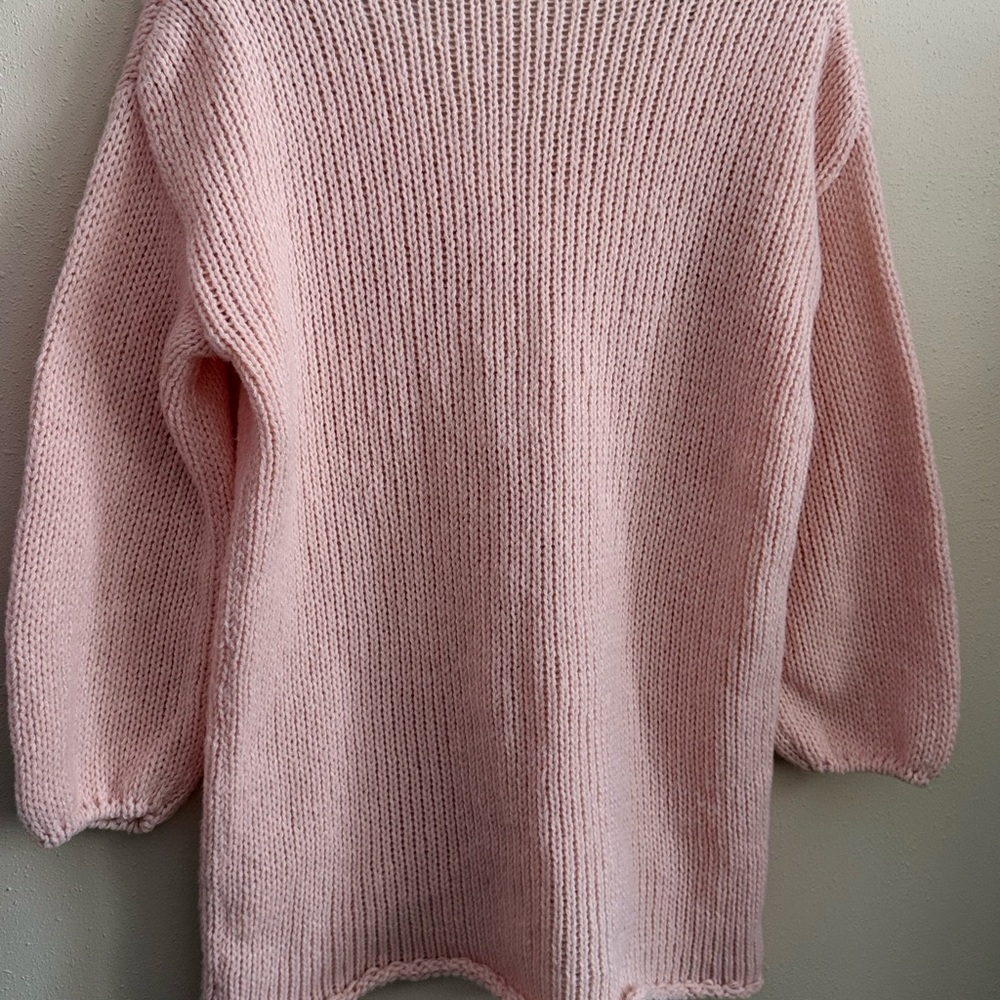 Blush Pink Chunky Knit Sweater Oversized Slouchy V Neck XL - Picture 7 of 12